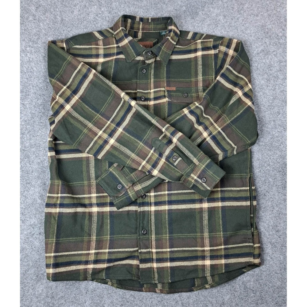 ORVIS Heavyweight Green Flannel Shirt Jacket Plaid Shacket Men's Size L Pockets